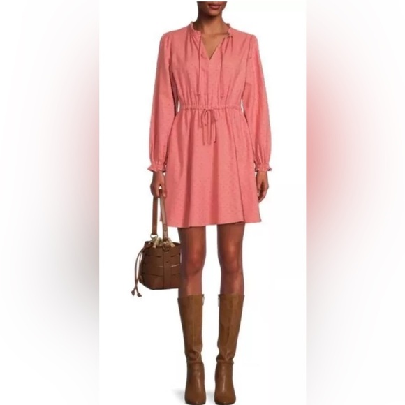NWT Time and Tru Women's Long Sleeve Peasant Dress, Pink Camellia, Large 8-10 - Picture 1 of 14